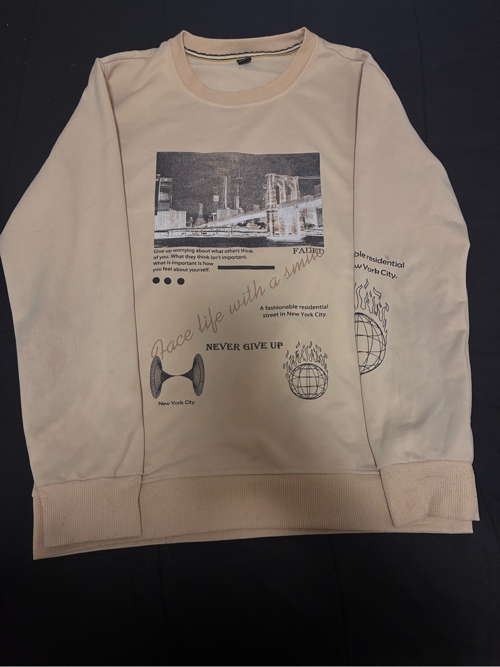Men's Cream Graphic Crewneck Sweatshirt - Urban Printed Design